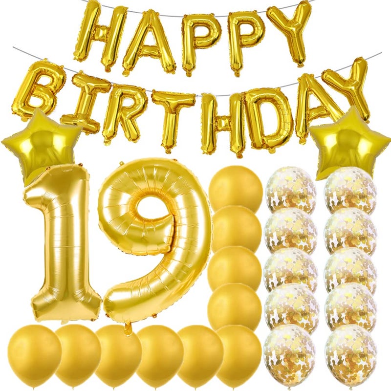 ZSNWGZ Sweet 19th Birthday Decorations Party Supplies,Gold Number 19 Balloons,19th Foil Mylar Balloons Latex Balloon Decoration,Great 19th Birthday for Girls,Women,Men - Image 1